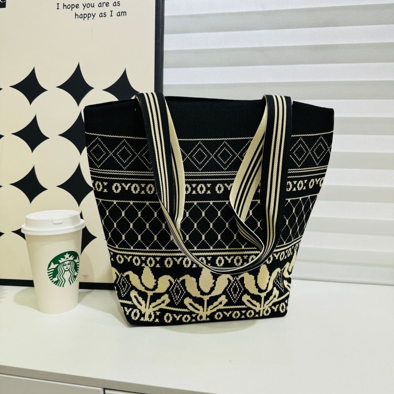 Korean Dongdaemun Simple Design Geometric Pattern Shoulder Bag For Women, Portable For Travel, Essential For Work And Commuting, Trendy Bag - Image 4