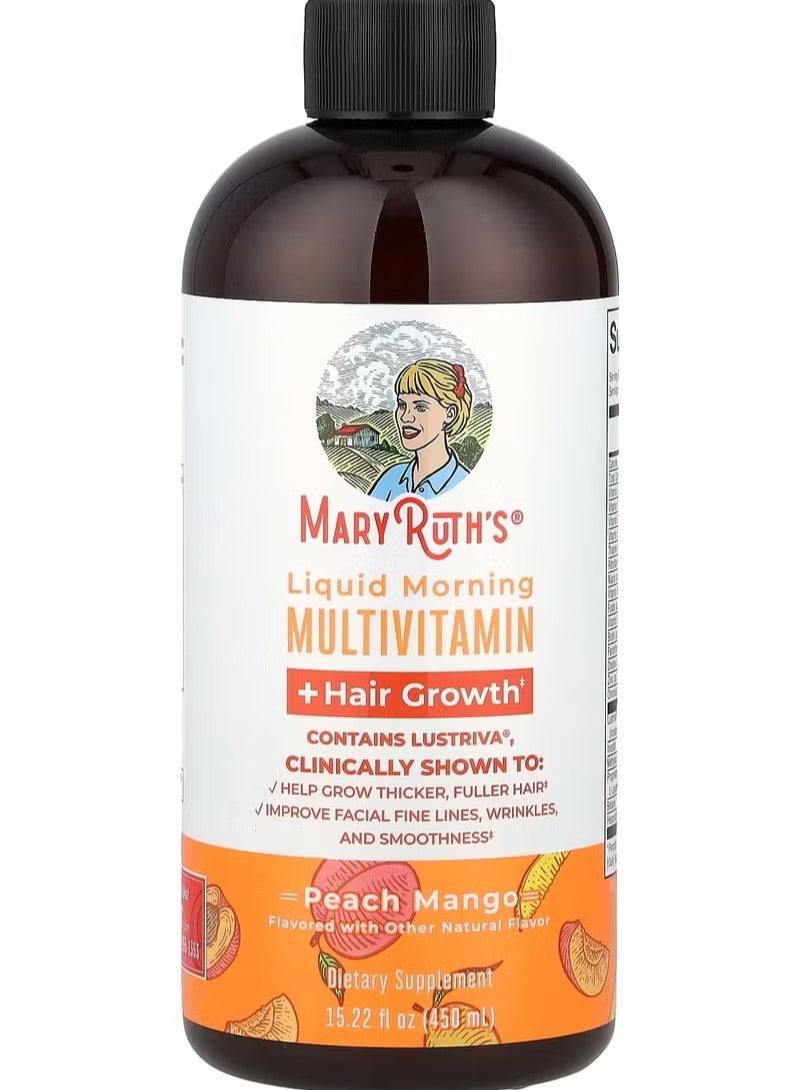 MaryRuth's Liquid Morning Multivitamin + Hair Growth, Peach Mango, 15.22 fl oz - Image 1