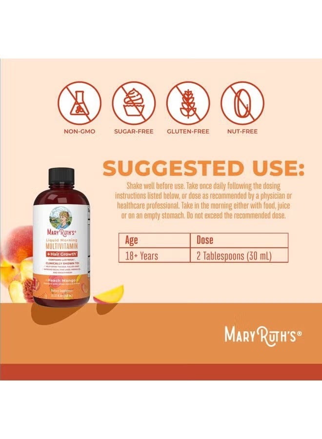 MaryRuth's Liquid Morning Multivitamin + Hair Growth, Peach Mango, 15.22 fl oz - Image 3