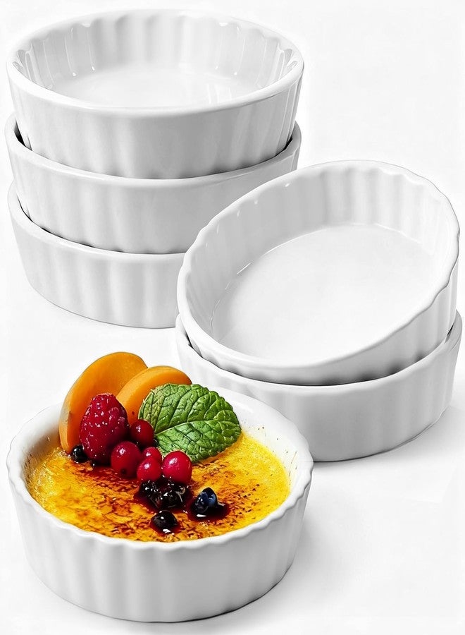 Enjamyo Creme Brulee Ramekins Set of 6, 5oz Porcelain Ramekins Oven Safe, Round Fluted Quiche Dishes, Ceramic Baking Dishes, Shallow Creme Brulee Ramekin for Baking, Souffle, Apple Pie(White) - Image 1