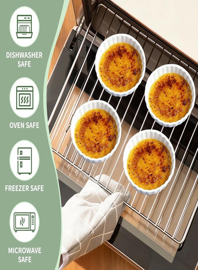 Enjamyo Creme Brulee Ramekins Set of 6, 5oz Porcelain Ramekins Oven Safe, Round Fluted Quiche Dishes, Ceramic Baking Dishes, Shallow Creme Brulee Ramekin for Baking, Souffle, Apple Pie(White) - Image 3