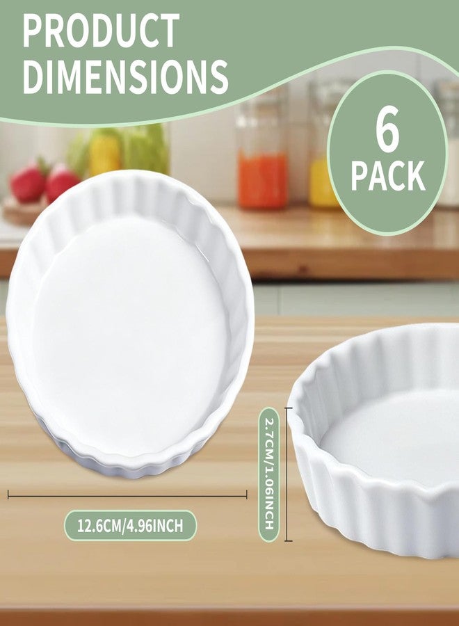 Enjamyo Creme Brulee Ramekins Set of 6, 5oz Porcelain Ramekins Oven Safe, Round Fluted Quiche Dishes, Ceramic Baking Dishes, Shallow Creme Brulee Ramekin for Baking, Souffle, Apple Pie(White) - Image 2