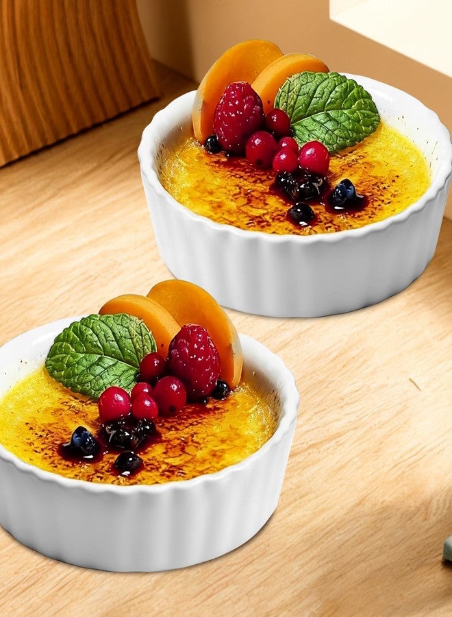 Enjamyo Creme Brulee Ramekins Set of 6, 5oz Porcelain Ramekins Oven Safe, Round Fluted Quiche Dishes, Ceramic Baking Dishes, Shallow Creme Brulee Ramekin for Baking, Souffle, Apple Pie(White) - Image 5