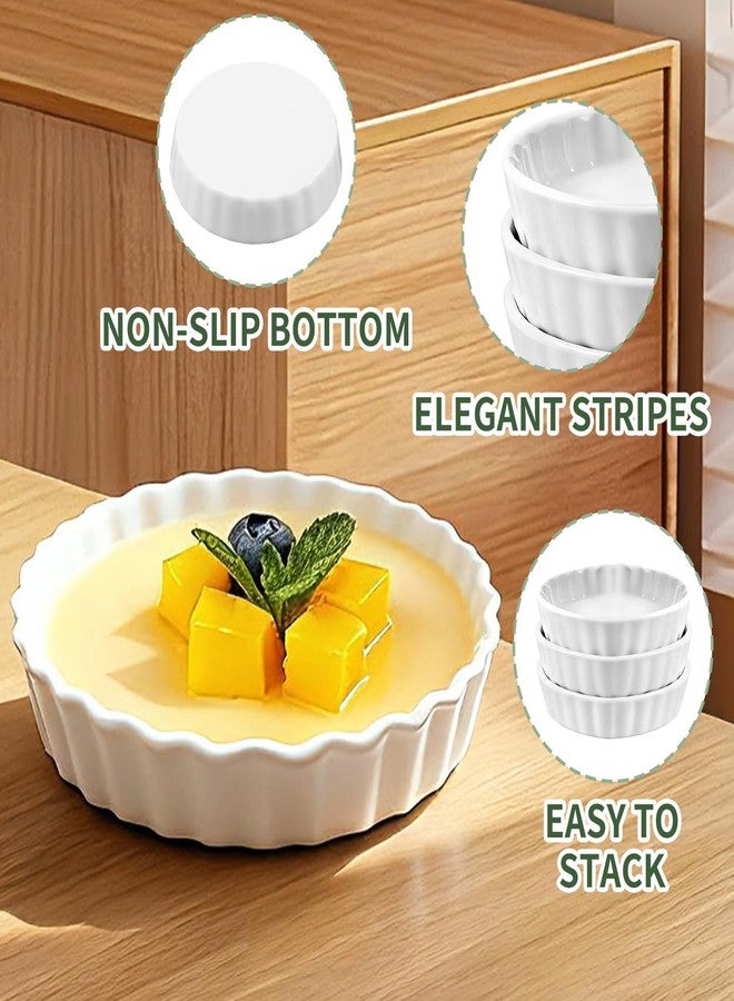 Enjamyo Creme Brulee Ramekins Set of 6, 5oz Porcelain Ramekins Oven Safe, Round Fluted Quiche Dishes, Ceramic Baking Dishes, Shallow Creme Brulee Ramekin for Baking, Souffle, Apple Pie(White) - Image 4