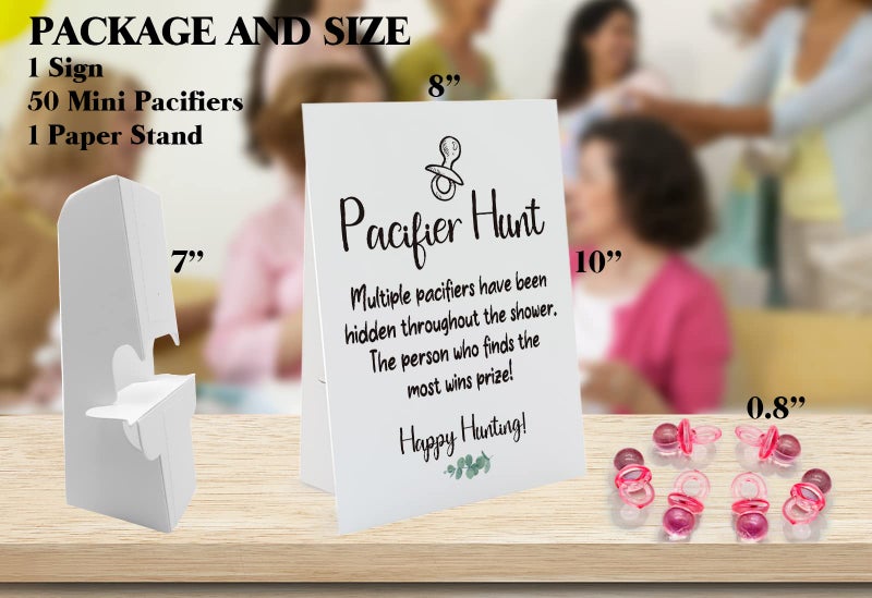 GNATV Baby Pacifier Hunt Baby Shower Games, Gender Reveal Game, 8Ã—10 Sign and 50 Mini Acrylic Pacifier, Favorite Adults Kids Games for Baby Shower Activities, Gender Neutral Boy and Girl BPH01 - Image 2