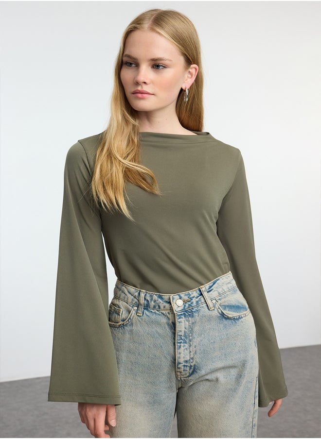 trendyol - Khaki Relaxed/Comfortable Fit Spanish Sleeve Stretchy Knitted Blouse TWOAW25BZ00203 - Image 1