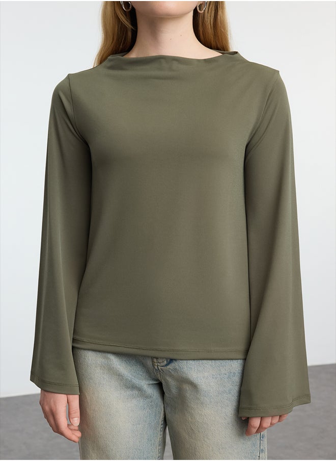 trendyol - Khaki Relaxed/Comfortable Fit Spanish Sleeve Stretchy Knitted Blouse TWOAW25BZ00203 - Image 1