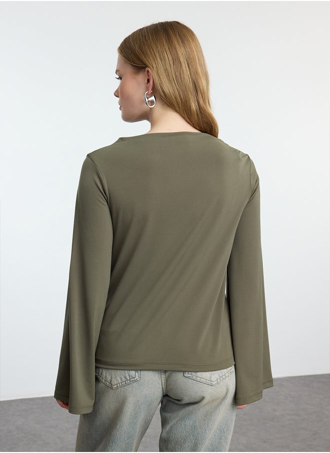 trendyol - Khaki Relaxed/Comfortable Fit Spanish Sleeve Stretchy Knitted Blouse TWOAW25BZ00203 - Image 1