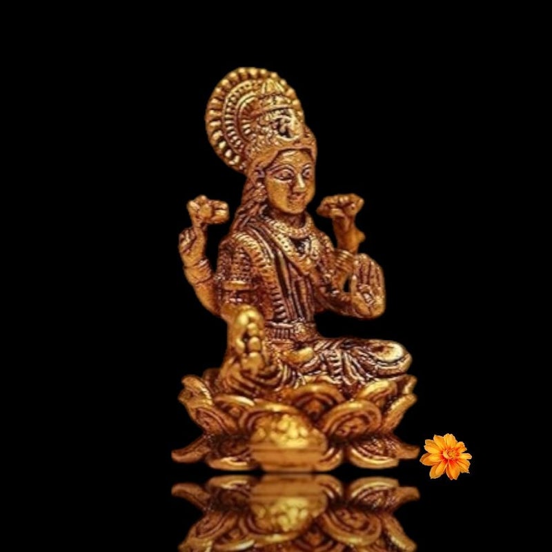 IndianStore4All تمثال لاكشمي برونز صغير الحجم من Indianstore4all 4 سم لتزيين المنزل واللوحة الأمامية للسيارة ديني صغير - Image 4