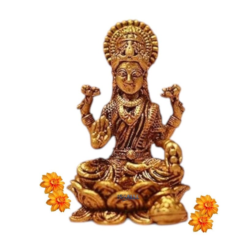 IndianStore4All تمثال لاكشمي برونز صغير الحجم من Indianstore4all 4 سم لتزيين المنزل واللوحة الأمامية للسيارة ديني صغير - Image 1