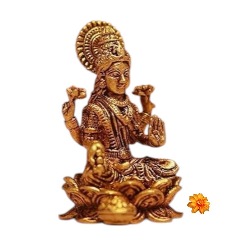 IndianStore4All تمثال لاكشمي برونز صغير الحجم من Indianstore4all 4 سم لتزيين المنزل واللوحة الأمامية للسيارة ديني صغير - Image 3