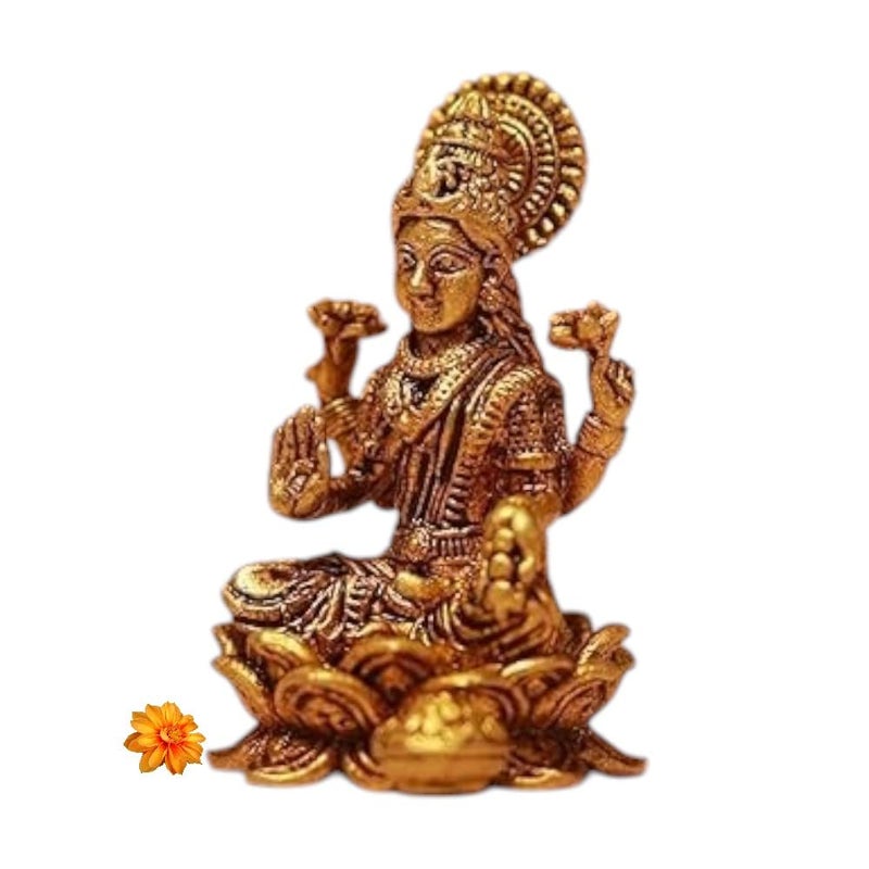 IndianStore4All تمثال لاكشمي برونز صغير الحجم من Indianstore4all 4 سم لتزيين المنزل واللوحة الأمامية للسيارة ديني صغير - Image 2