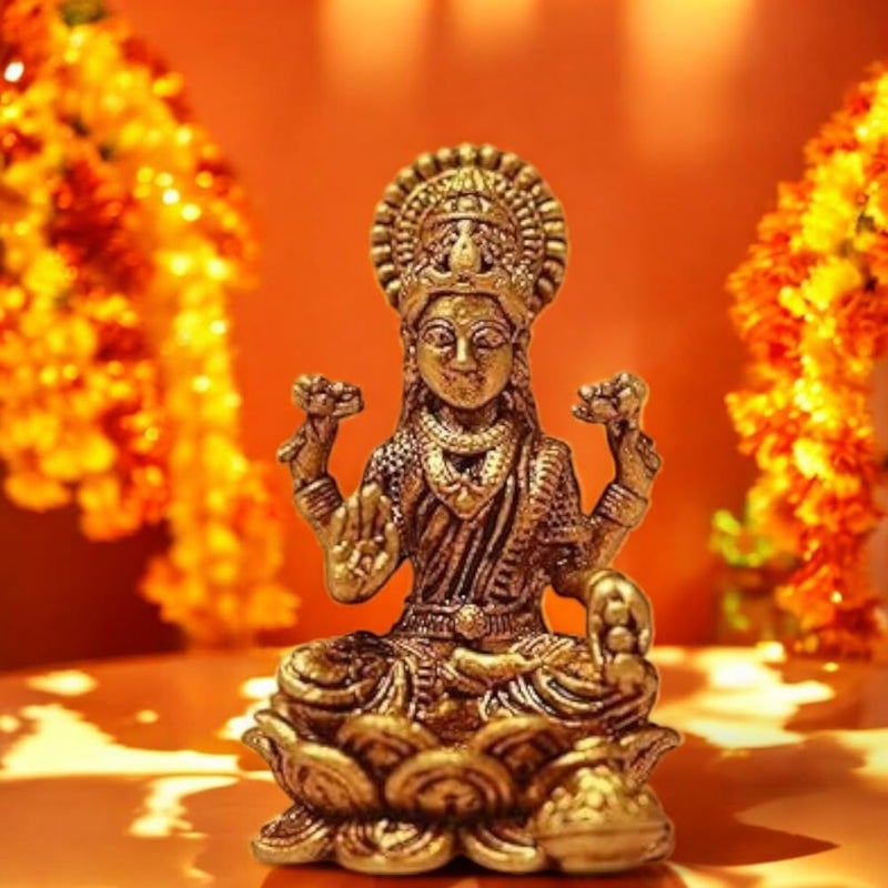 IndianStore4All تمثال لاكشمي برونز صغير الحجم من Indianstore4all 4 سم لتزيين المنزل واللوحة الأمامية للسيارة ديني صغير - Image 5