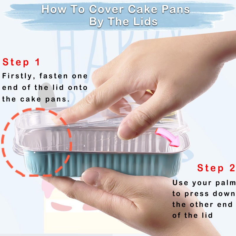 BZIDII 50 Pack Mini Loaf Pans with Lids and Spoons, 6.8 Oz Mini Cake Pans with Lids for Baking, Disposable Rectangle Aluminum Foil Loaf Pan with Stickersï¼ŒSmall Cake Containers Tinï¼ˆBlueï¼‰ - Image 3