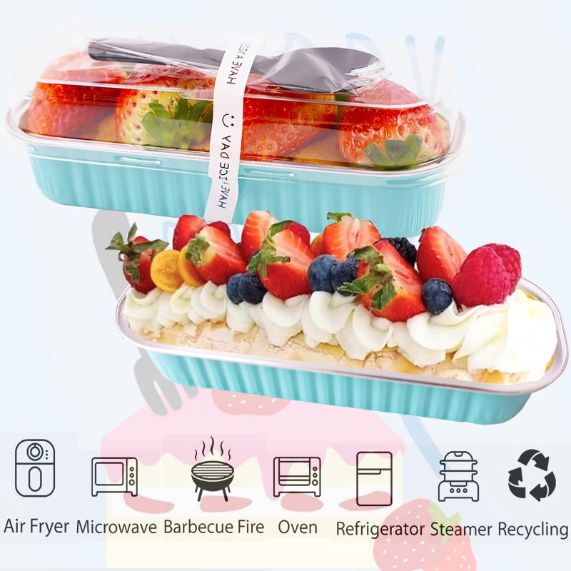 BZIDII 50 Pack Mini Loaf Pans with Lids and Spoons, 6.8 Oz Mini Cake Pans with Lids for Baking, Disposable Rectangle Aluminum Foil Loaf Pan with Stickersï¼ŒSmall Cake Containers Tinï¼ˆBlueï¼‰ - Image 4