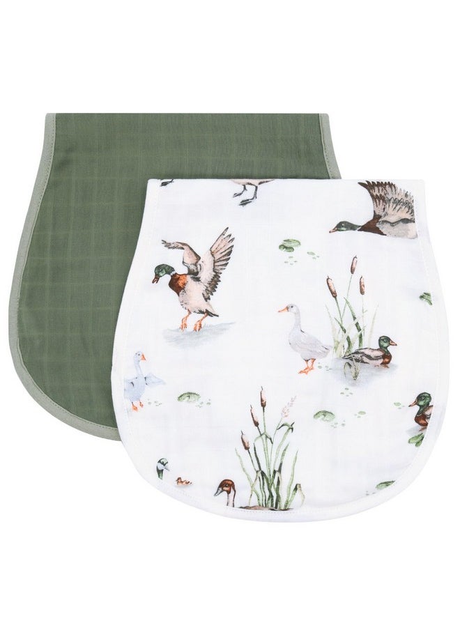 LifeTree Muslin Baby Burp Cloths - 2 Pack 70% Viscose From Bamboo And 30% Cotton Large 22'' By 10'' Absorbent Milk Spit Up Rags - Burping Cloths For Newborn, Girls Boys, Mallardduck & Olive  - Image 1