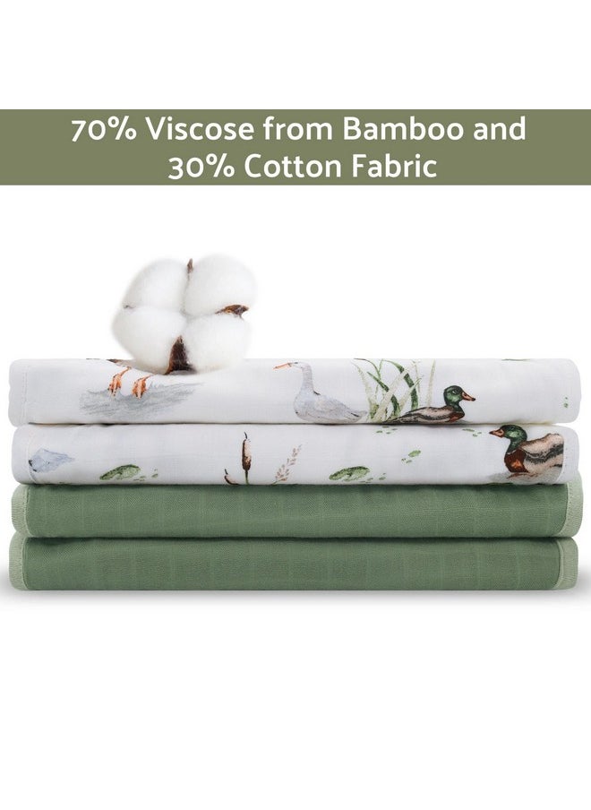 LifeTree Muslin Baby Burp Cloths - 2 Pack 70% Viscose From Bamboo And 30% Cotton Large 22'' By 10'' Absorbent Milk Spit Up Rags - Burping Cloths For Newborn, Girls Boys, Mallardduck & Olive  - Image 3