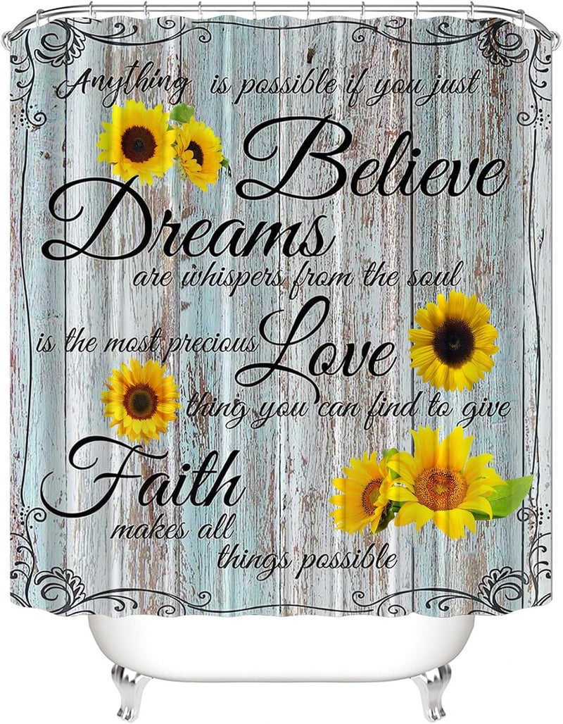 AZHM 4pcs Farmhouse Shower Curtain Sets Sunflower Bathroom Decor Set Inspirational Quotes Bathroom Curtain Shower Set with Rugs and Accessories Floral Flower Toilet Curtain Set - Image 4