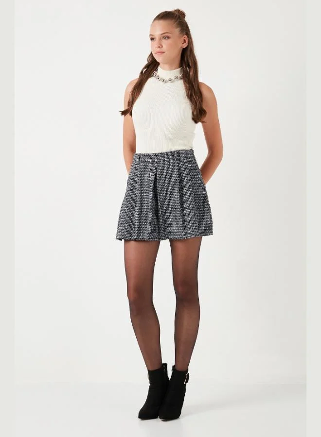 Lela Lela Patterned Cotton Winter Mini Short Skirt Women's SHORT SKIRT 611SR0046