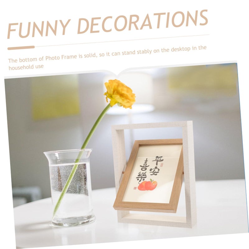 Wooden Rotating Picture Frame Decorative Spinning Photo Display Stand for Desk - Image 5
