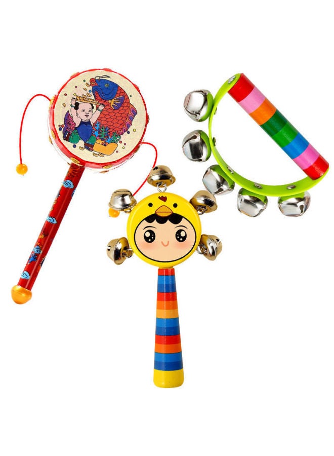 Newborn Hand Rattle Wave Drum 0 To 2 Years Old Hand Rattle Baby Toy Hundred Days Baby Toy Ringer Sand Hammer-Color:3-Piece Set (Ping An Drum + Bell Holding + Smiling Face Ring)  - Image 1