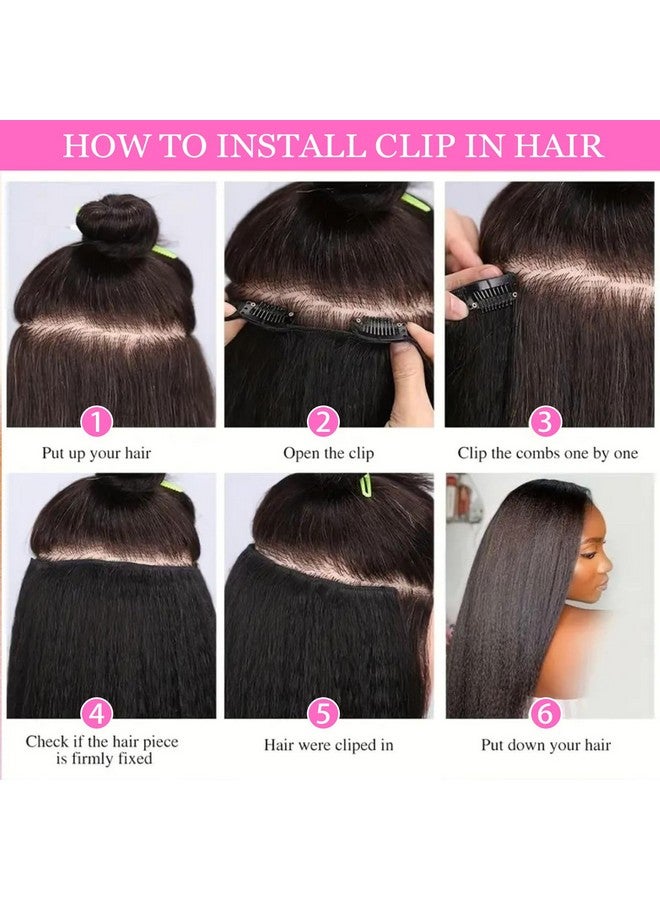 Vlliyava 18 Inch Kinky Straight Clip In Hair Extensions Natural Black 7 Pcs Yaki Straight Clip In Hair For Black Women 110G Full Head Yaki Straight Seamless Clip In Synthetic Hair - Image 2