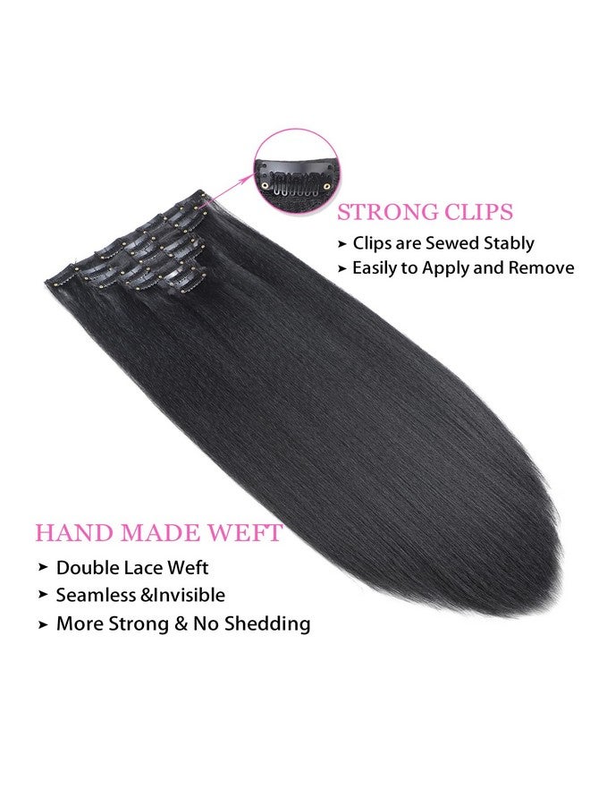 Vlliyava 18 Inch Kinky Straight Clip In Hair Extensions Natural Black 7 Pcs Yaki Straight Clip In Hair For Black Women 110G Full Head Yaki Straight Seamless Clip In Synthetic Hair - Image 1