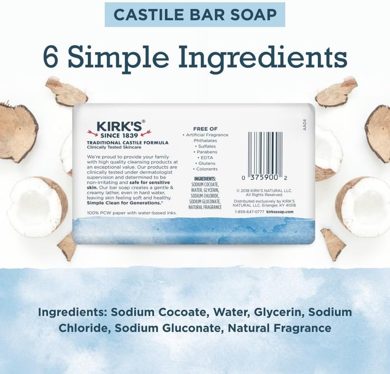 Kirk's Natural Original Castile Soap - 4 Ounce Bars (Pack of 24) - Gentle Coconut Oil Formula for Sensitive Skin - Image 2