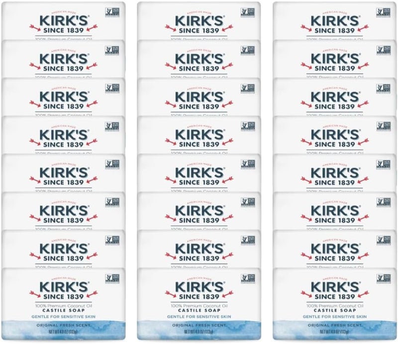 Kirk's Natural Original Castile Soap - 4 Ounce Bars (Pack of 24) - Gentle Coconut Oil Formula for Sensitive Skin - Image 1
