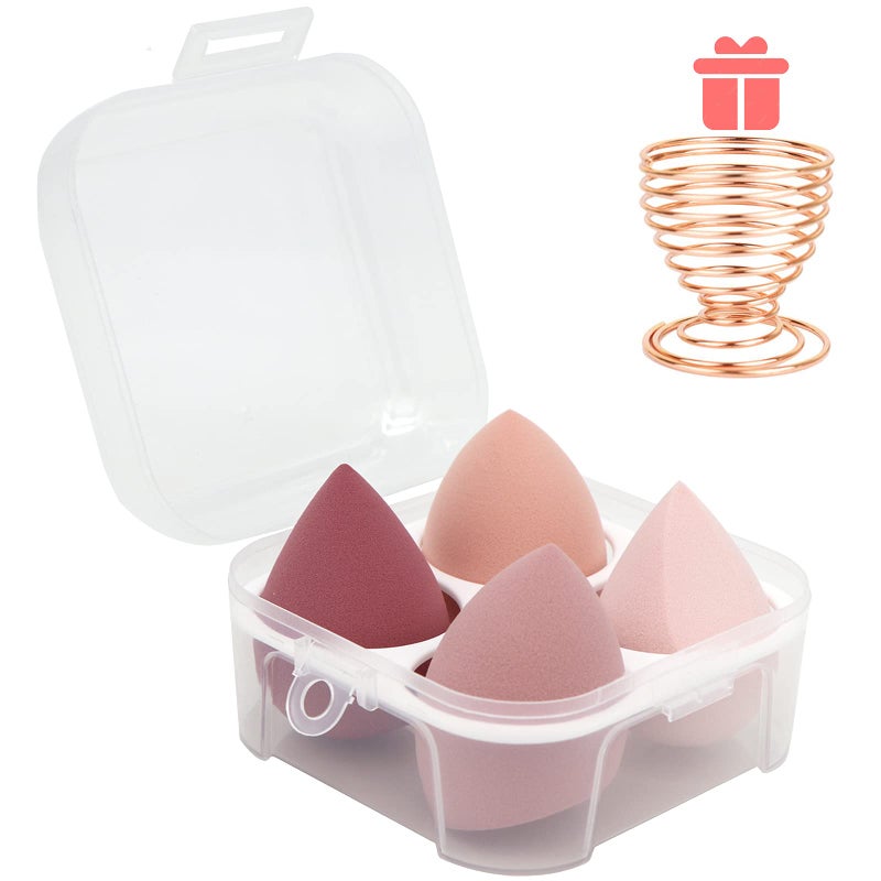 Leeshine Makeup Sponges Set - Beauty sponges Blending Blenders with 1 Holder and Egg Case, Flawless for Cream, Powder and Liquid (Pink, 4Pcs+1Holder+ case) - Image 1
