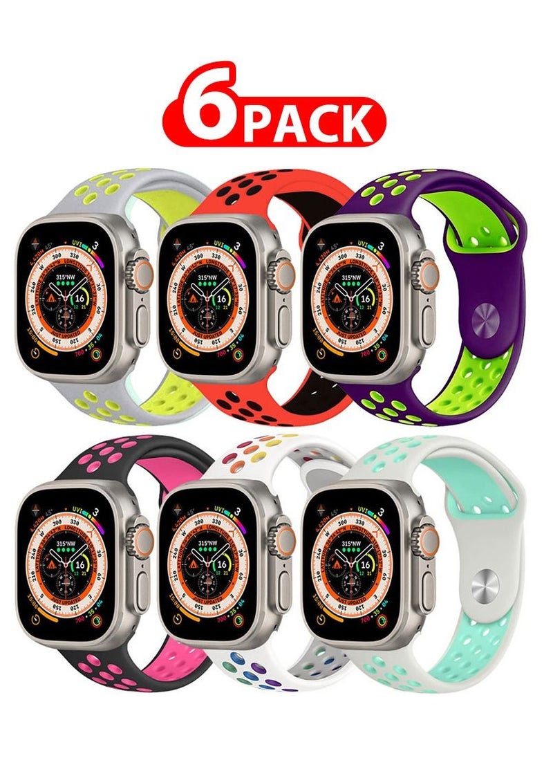 CATANES - 6 Pack For Apple Watch 49mm 45mm 44mm 42mm Silicone Sport Band Nike Strap Compatible With iWatch Series Ultra/8/7/SE/6/5/4/3/2/1 - Image 1