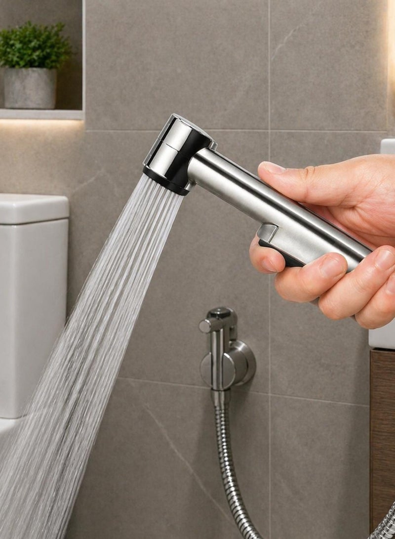 BKMax Handheld Bidet Sprayer for Toilet, Shattaf, Healthy Bidet Faucets for Toilet Sprayer, Jet sprayer, Adjustable Water Pressure with Bidet Hose and Hook Set - 1.20  M (Silver Chrome) - Image 1