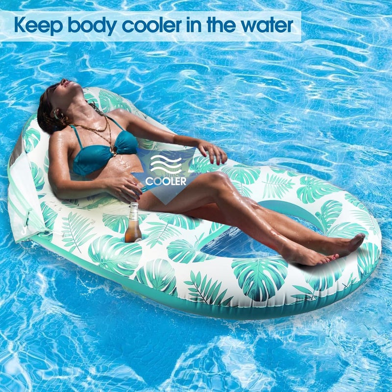 COOLCOOLDEE Pool Lounge Float with Canopy UPF50+,Extra Large Pool Floats for Adults Heavy Duty,Inflatable Lounger Float with Cup Holder & Backrest,Footrest - Image 3