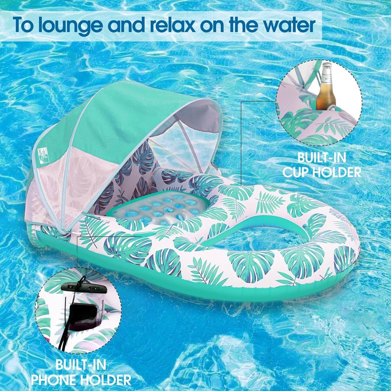 COOLCOOLDEE Pool Lounge Float with Canopy UPF50+,Extra Large Pool Floats for Adults Heavy Duty,Inflatable Lounger Float with Cup Holder & Backrest,Footrest - Image 5