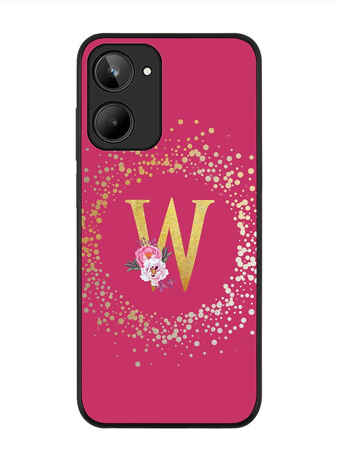 Stylizedd Cover for Realme 10 4G Case , Rugged Black Slim fit Thin Protective Phone Cases -  Custom Monogram Initial Letter Floral Pattern Alphabet - W (Dark Pink Rose) - Image 1