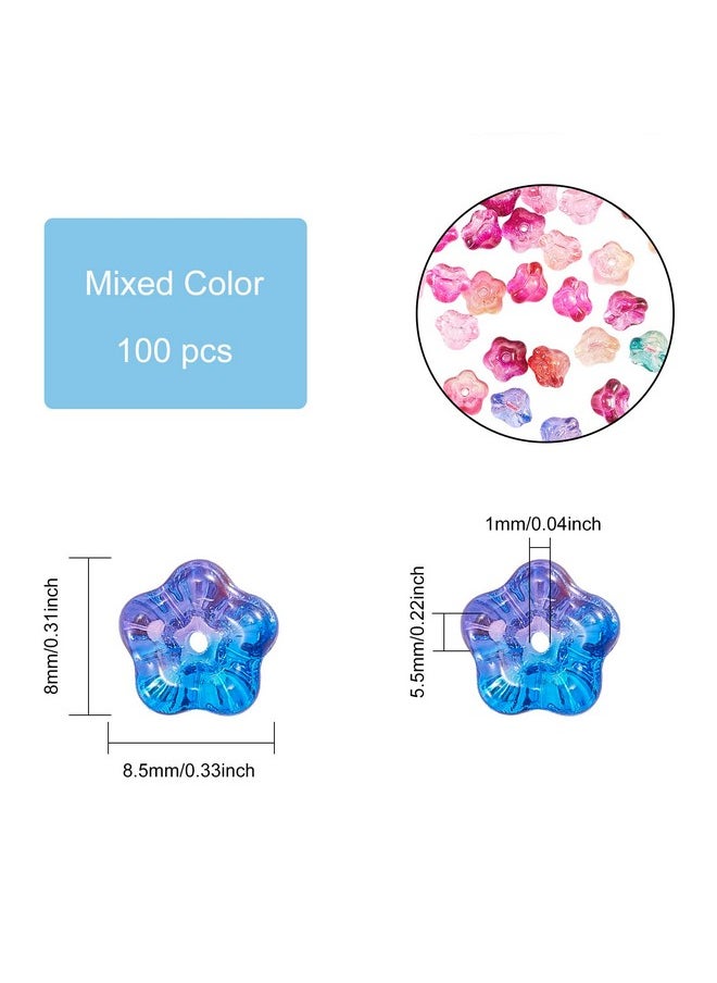 UR URLIFEHALL 100 Pcs Mixed Color Electroplate Glass Trumpet Flower Beads Transparent Glass Beads For Diy Jewelry Bracelets Necklaces Earrings  - Image 2