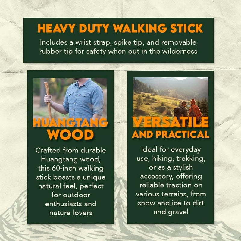 SE Survivor Series Heavy Duty Wooden WalkingHiking Stick 60  WS63260 - Image 3
