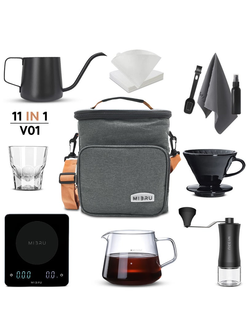 MIBRU V60 Pour Over Premium Drip Coffee Maker Kit, 11-piece Drip Coffee Maker with Coffee Bag Gray, Specialty Coffee Bag (Pink), Coffee Bean Grinder, Coffee Bean Spray Bottle, Coffee Spoon, 01 Paper Coffee Filter, 01 Coffee Dripper, 350ml Mini Coffee Sharing Pot, Slim Neck Manual Coffee Pot, Restrictor Spout for Drip Coffee Pot, Professional Coffee Scale, Coffee Towel, Cortado Cup, Specialty Coffee Kit, Specialty Coffee Tools, Coffee Machine, Coffee Cup, Coffee Cleaning Kit, Pour-Over Coffee Maker Accessories  - Image 2