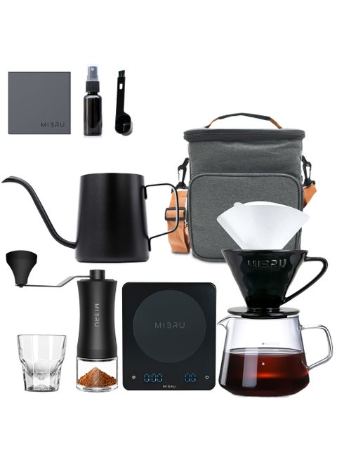 V60 Pour Over Premium Drip Coffee Maker Kit, 11-piece Drip Coffee Maker with Coffee Bag Gray, Specialty Coffee Bag (Pink), Coffee Bean Grinder, Coffee Bean Spray Bottle, Coffee Spoon, 01 Paper Coffee Filter, 01 Coffee Dripper, 350ml Mini Coffee Sharing Pot, Slim Neck Manual Coffee Pot, Restrictor Spout for Drip Coffee Pot, Professional Coffee Scale, Coffee Towel, Cortado Cup, Specialty Coffee Kit, Specialty Coffee Tools, Coffee Machine, Coffee Cup, Coffee Cleaning Kit, Pour-Over Coffee Maker Accessories