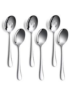 SYOSI 6 Pcs Serving Spoons Set, 8.7 Inch Serving Spoons x 3,Slotted Serving Spoon x 3, Metal Serving Utensils for Stainless Steel Buffet Banquet Spoon, Large Spoons Utensils Cutlery Set for Home, Kitchen  - Image 1