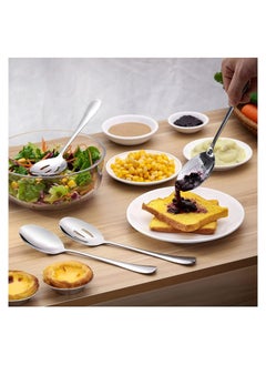 SYOSI 6 Pcs Serving Spoons Set, 8.7 Inch Serving Spoons x 3,Slotted Serving Spoon x 3, Metal Serving Utensils for Stainless Steel Buffet Banquet Spoon, Large Spoons Utensils Cutlery Set for Home, Kitchen  - Image 5