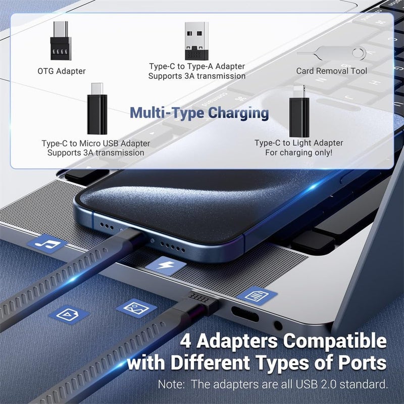 Cable Card High-Speed SD Card Reader Case, Multi Charging USB-C 3.1 Gen 2 Cable with Light/USB A/MicroUSB/OTG Adapter Kit & SD/TF Card Holder for Phones, Data Transfer - Image 3