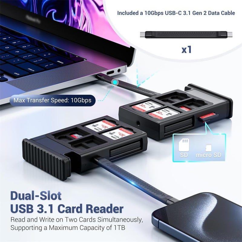 Cable Card High-Speed SD Card Reader Case, Multi Charging USB-C 3.1 Gen 2 Cable with Light/USB A/MicroUSB/OTG Adapter Kit & SD/TF Card Holder for Phones, Data Transfer - Image 2