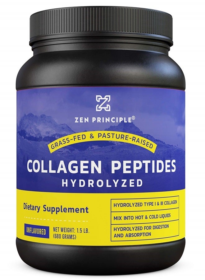 Zen Principle Grass-Fed Collagen Peptides 1.5 lb. Custom Anti-Aging Hydrolyzed Protein Powder for Healthy Hair, Skin, Joints & Nails. Paleo and Keto Friendly, GMO and Gluten Free, Pasture-Raised Bovine Hydrolysate. - Image 1
