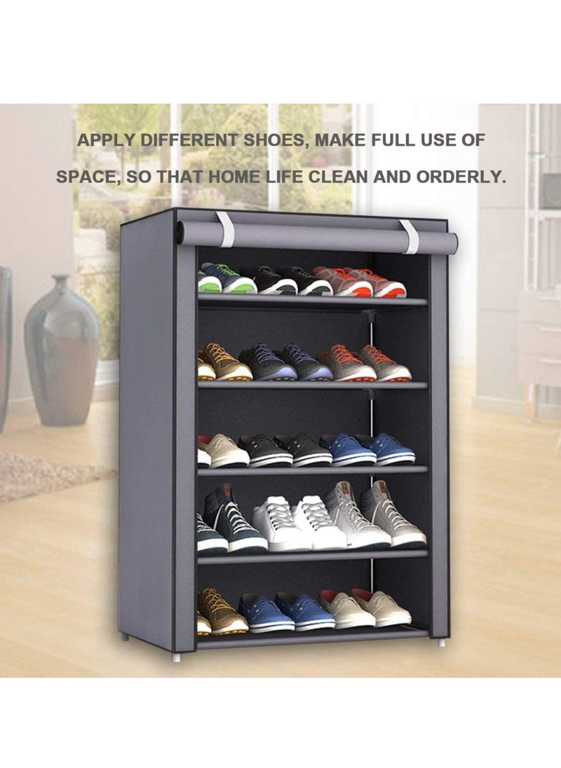 ALMUFARREJ Shoe Rack 5 Shelves With Stainless Steel Frame Grey 60x30x90cm  - Image 1