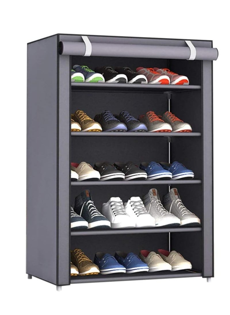 ALMUFARREJ Shoe Rack 5 Shelves With Stainless Steel Frame Grey 60x30x90cm  - Image 2