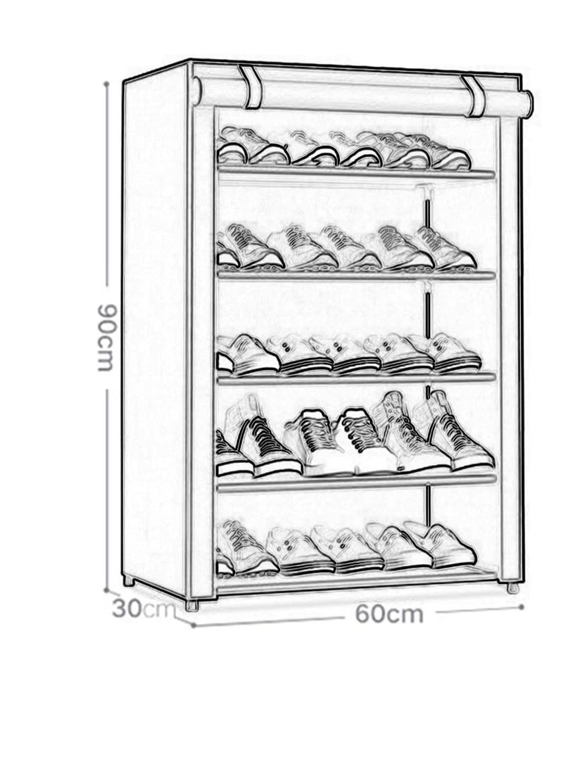 ALMUFARREJ Shoe Rack 5 Shelves With Stainless Steel Frame Grey 60x30x90cm  - Image 3