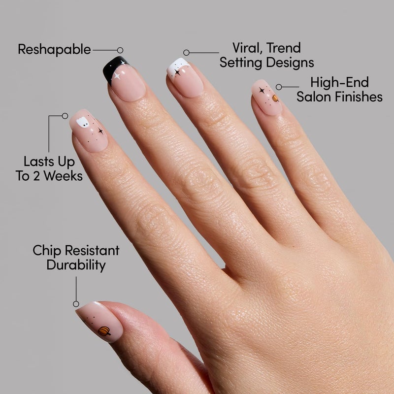 Glamnetic Press On Nails - Tiny Pumpkin | Short Squoval French Tip Fake Nails with Pumpkin Graphics & Glossy Finish, Salon Quality Halloween Nails | 15 Sizes - 30 Nail Kit with Glue - Image 3