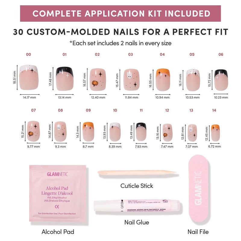 Glamnetic Press On Nails - Tiny Pumpkin | Short Squoval French Tip Fake Nails with Pumpkin Graphics & Glossy Finish, Salon Quality Halloween Nails | 15 Sizes - 30 Nail Kit with Glue - Image 4