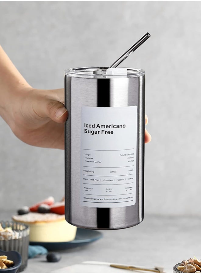 Crazy Boss 600ml Stainless Steel Insulated Tumbler with Straw Double Wall Vacuum Coffee Cup - Image 3